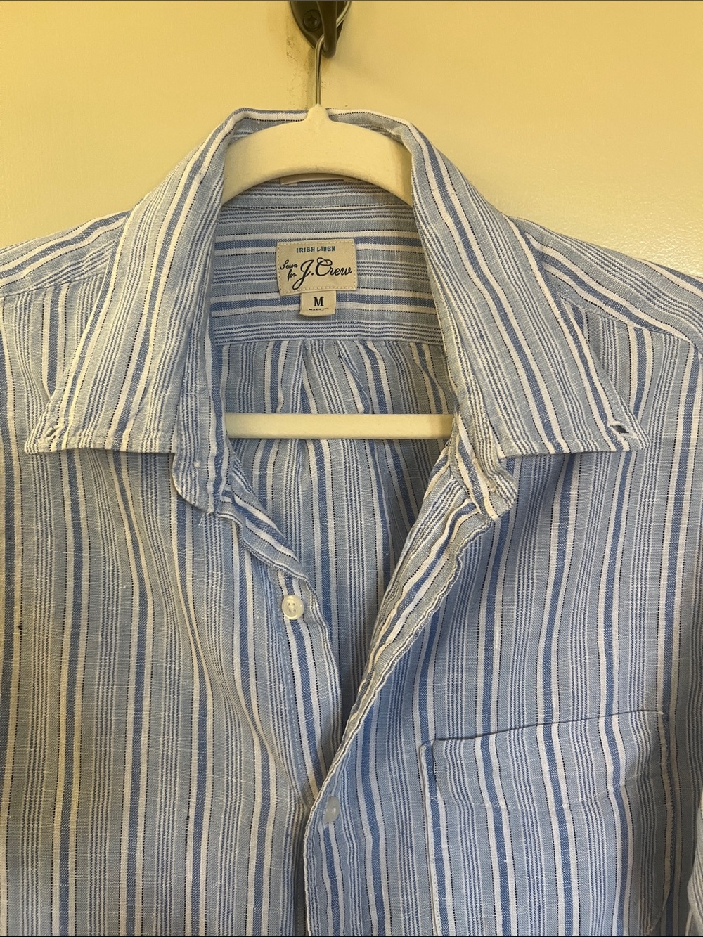 JCrew Irish Linen Blue and White Striped Long-Sleeve Button down Shirt - Picture 6 of 7
